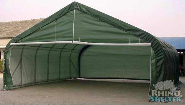 Rhino Shelter | 22’W X 24’L X 12’H Portable Livestock Shelter (Animal Run-In) Round Style | LV222412HGY, LV222412HGN, LV222412HTN